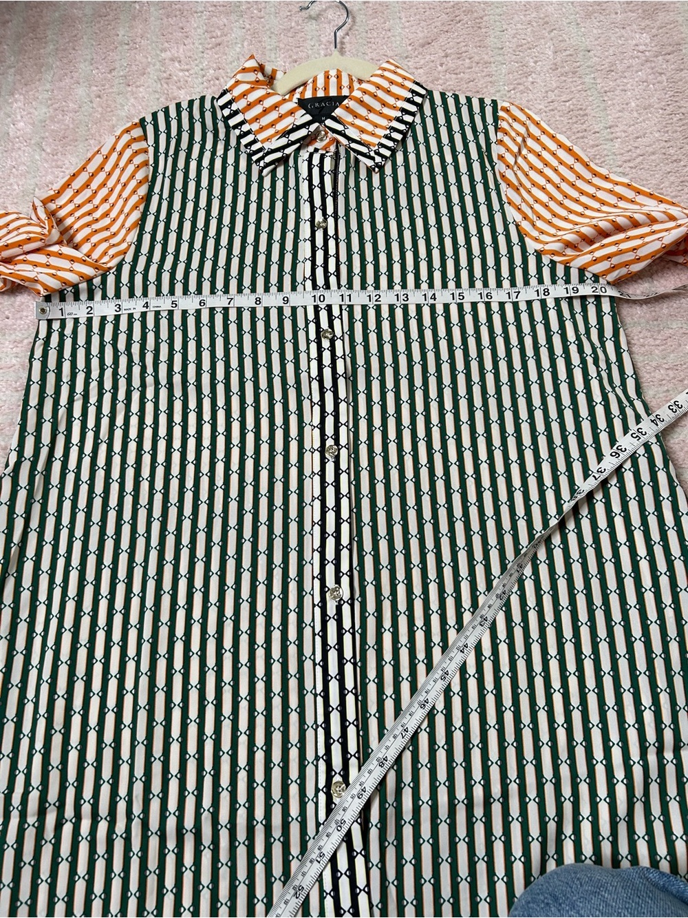 NWT Gracia Green Orange Black Striped Button Up Shirt Dress Size Medium Office - Picture 6 of 12